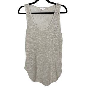 Helmut Lang P Light Heather Gray Silk Open Knit Tank Top Scoop Neck Curved Hem